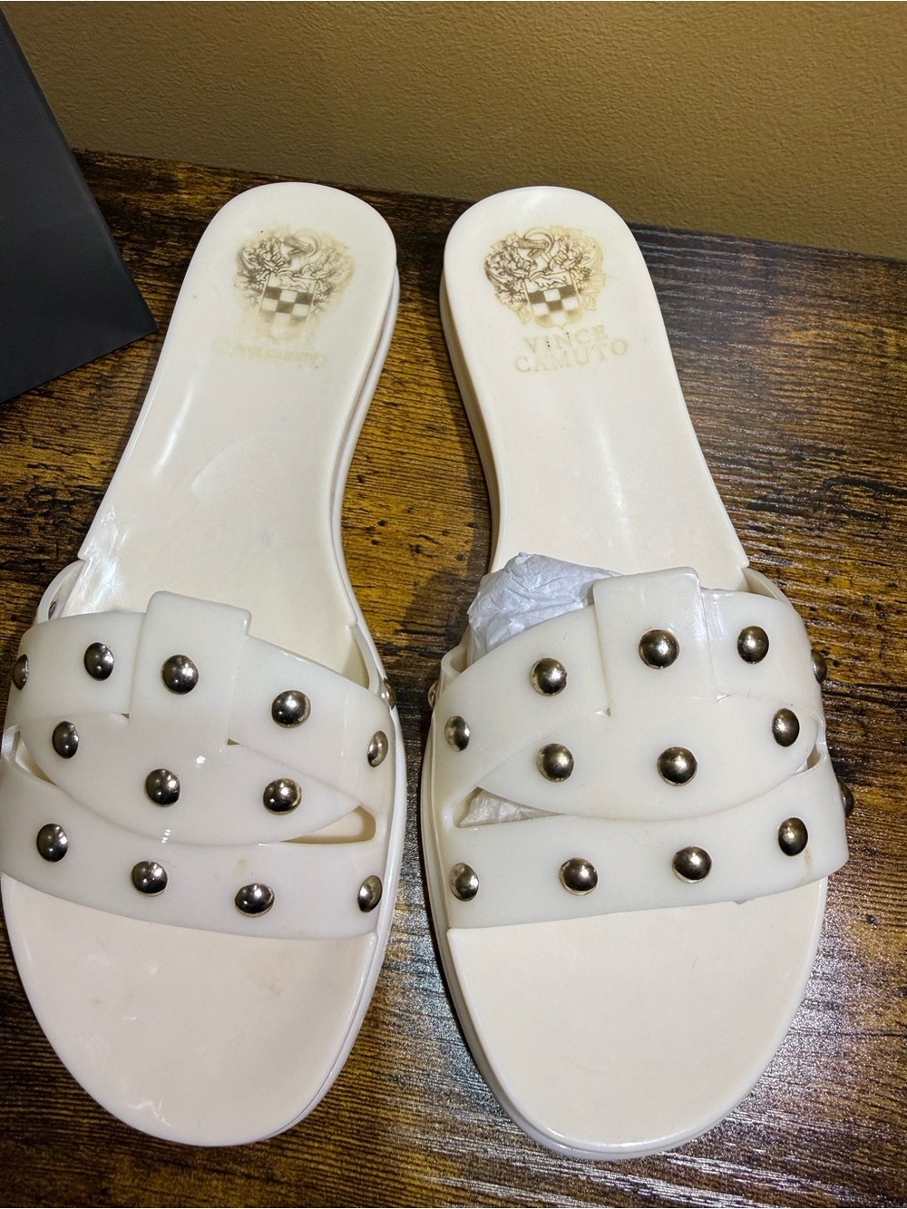Vince Camuto Creamy White Jelly PVC Studded Slide Sandals - Picture 3 of 4